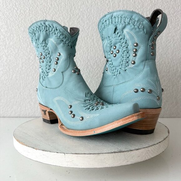 Lane COSSETTE Womens Cowboy Booties 9.5 Blue Leather Cowgirl Western Short Boots